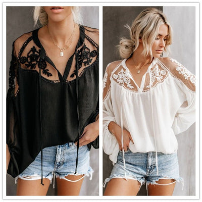Blusa de Encaje Transparente con Escote en V - Image 9