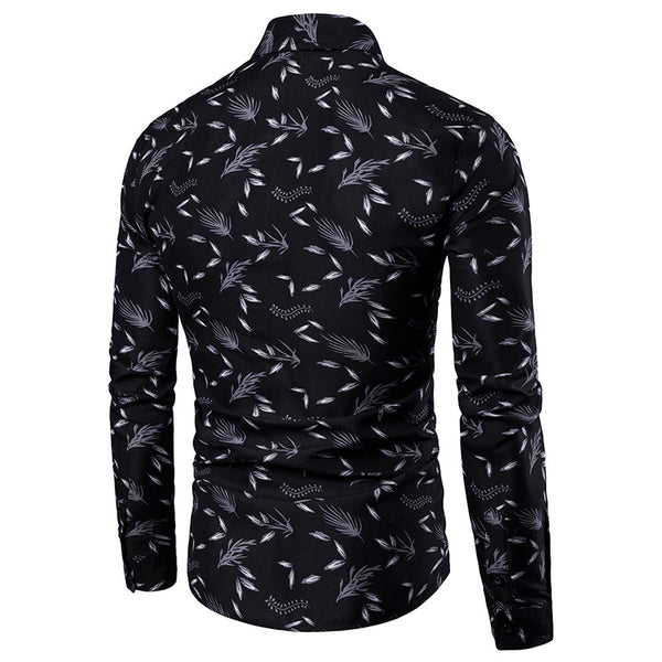 Camisa Casual Manga Larga con Cuello Italiano para Hombre