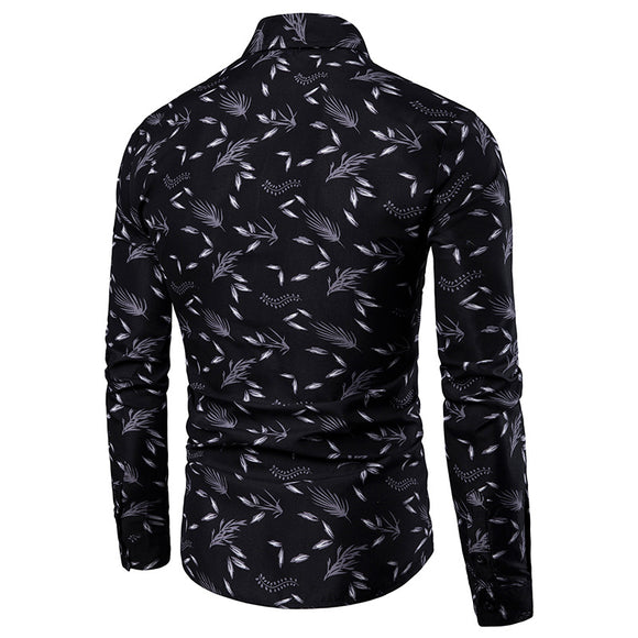 Men's Long Sleeve Casual Shirt with Italian Collar