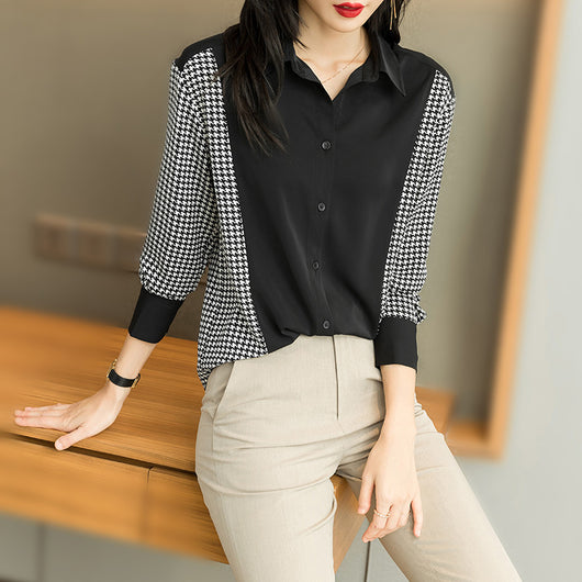Blusa Negra de Chifón Manga Larga para Mujer - Estilo Primavera - Image 11