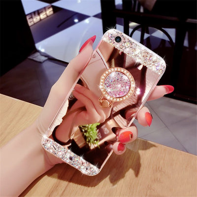 Funda Protectora con Anillo de Diamantes y Espejo para Smartphone - Image 7