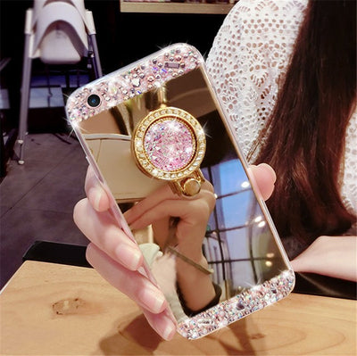 Funda Protectora con Anillo de Diamantes y Espejo para Smartphone - Image 4