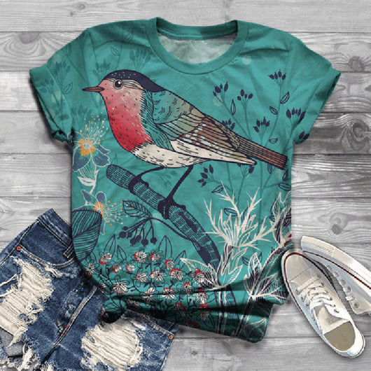 Camiseta Cuello Redondo Estampado 3D Colección Aves