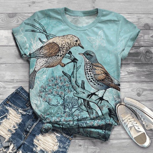 Camiseta Cuello Redondo Serie Pájaros con Impresión 3D - Image 9