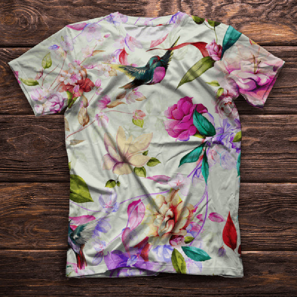 Camiseta Cuello Redondo Serie Pájaros con Impresión 3D
