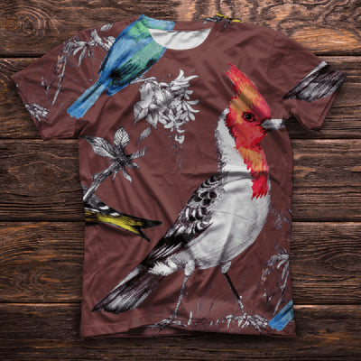 Camiseta Cuello Redondo Serie Pájaros con Impresión 3D