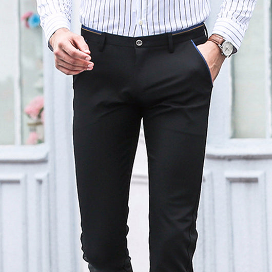 Pantalones Business Casual Negro Slim Fit - Corte Recto Hombre Talla S - Image 7