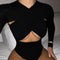 Body Ajustado con Escote Cruzado y Mangas Largas
