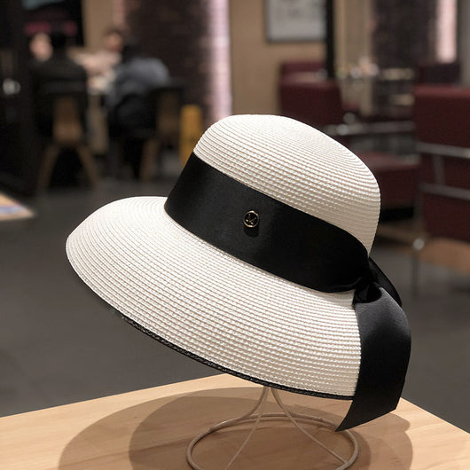 Sombrero de Paja Retro con Moño para Playa - Estilo Verano Femenino