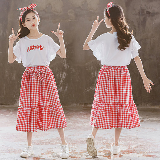 Conjunto Falda y Blusa Estilo Coreano para Niñas - Manga Volante Loto - Image 3