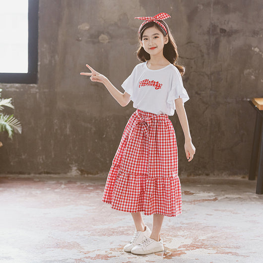 Conjunto Falda y Blusa Estilo Coreano para Niñas - Manga Volante Loto - Image 2