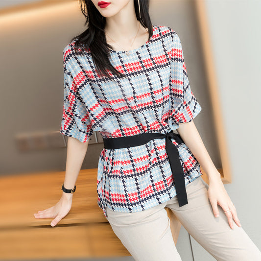 Blusa Elegante de Gasa Manga Corta para Mujer