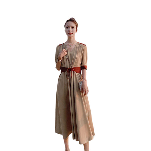 Vestido V-Escote con Costuras de Contraste y Vuelo Francés - Image 3