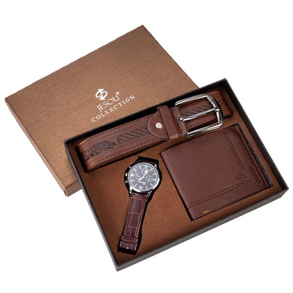 Conjunto Combo Cinturón de Cuero, Cartera y Reloj para Hombre