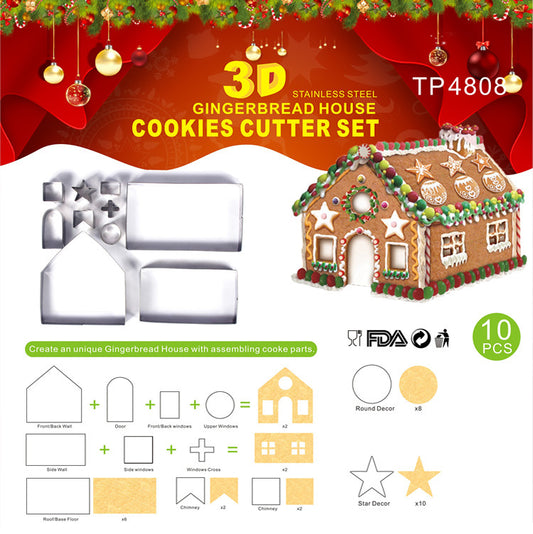 Molde 3D de Acero Inoxidable para Galletas de Casa de Jengibre Navideña