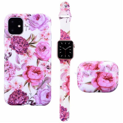 Set de Funda Esmerilada con Correa de Flores y Estuche para Audífonos, Compatible con Apple - Image 10