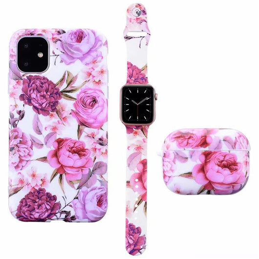 Set de Funda Esmerilada con Correa de Flores y Estuche para Audífonos, Compatible con Apple - Image 10