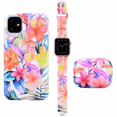 Set de Funda Esmerilada con Correa de Flores y Estuche para Audífonos, Compatible con Apple - Image 11