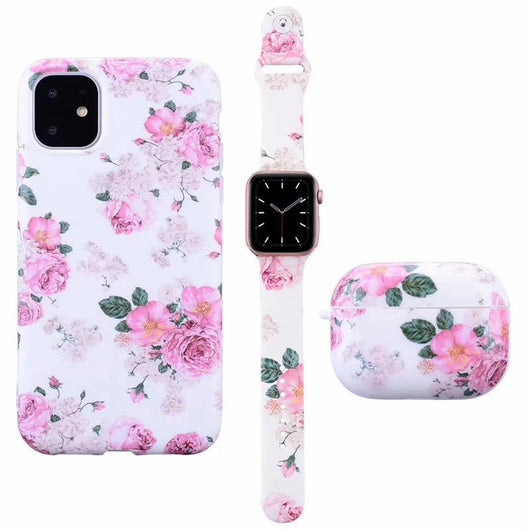 Set de Funda Esmerilada con Correa de Flores y Estuche para Audífonos, Compatible con Apple - Image 6