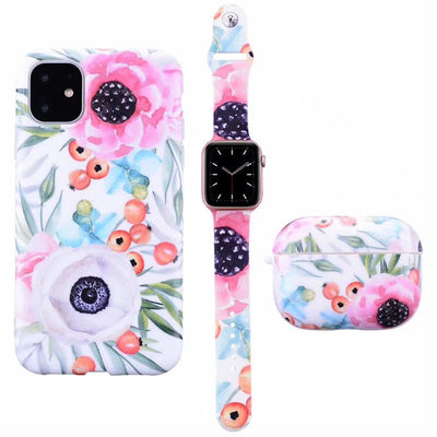 Set de Funda Esmerilada con Correa de Flores y Estuche para Audífonos, Compatible con Apple - Image 4