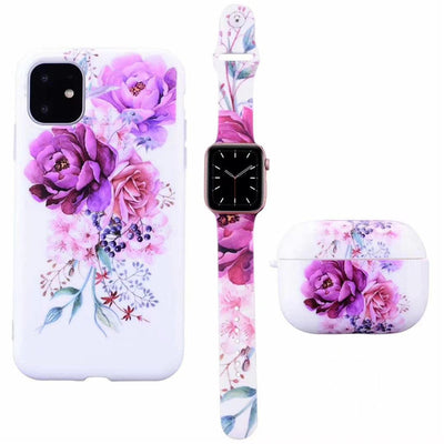 Set de Funda Esmerilada con Correa de Flores y Estuche para Audífonos, Compatible con Apple - Image 8