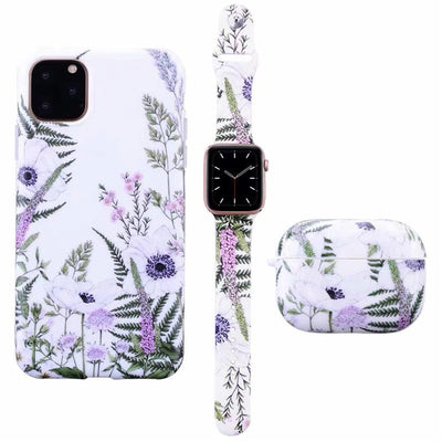 Set de Funda Esmerilada con Correa de Flores y Estuche para Audífonos, Compatible con Apple - Image 9