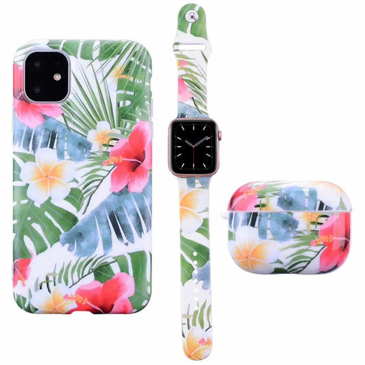 Set de Funda Esmerilada con Correa de Flores y Estuche para Audífonos, Compatible con Apple - Image 2