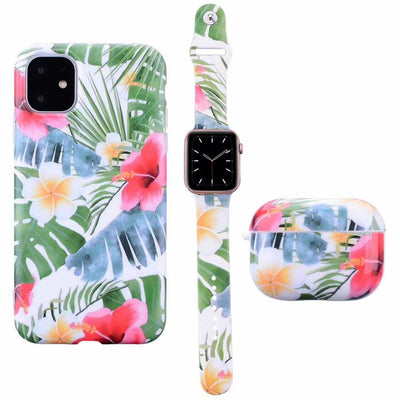 Set de Funda Esmerilada con Correa de Flores y Estuche para Audífonos, Compatible con Apple - Image 2