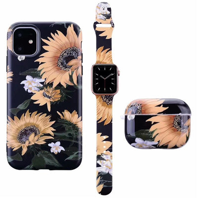 Set de Funda Esmerilada con Correa de Flores y Estuche para Audífonos, Compatible con Apple - Image 3