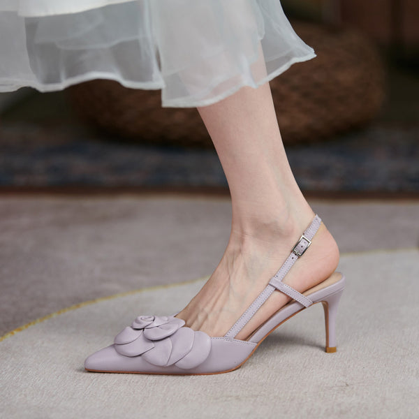 Sandalias Elegantes de Punta Afilada con Hebilla y Flor Bordada