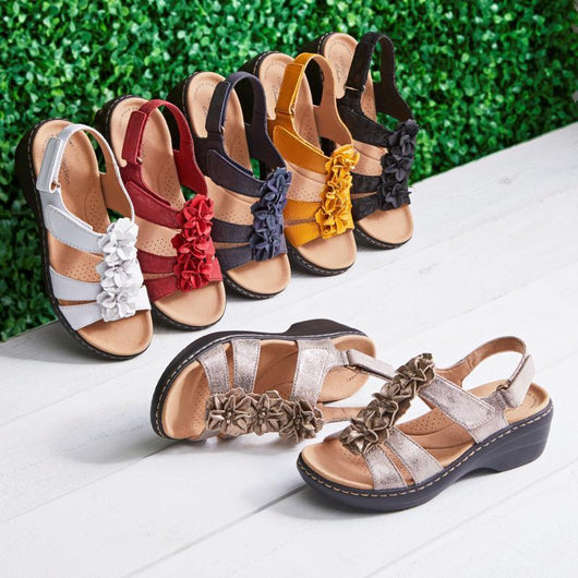 Sandalias Casuales con Cuña Hueca y Flores Boca de Pez