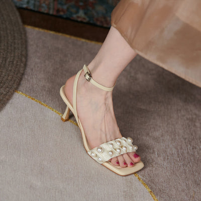 Sandalias Tacón Alto con Gasa Perlada Estilo Francés - Image 6