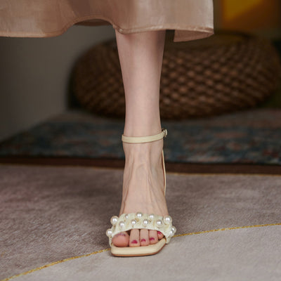 Sandalias Tacón Alto con Gasa Perlada Estilo Francés - Image 4