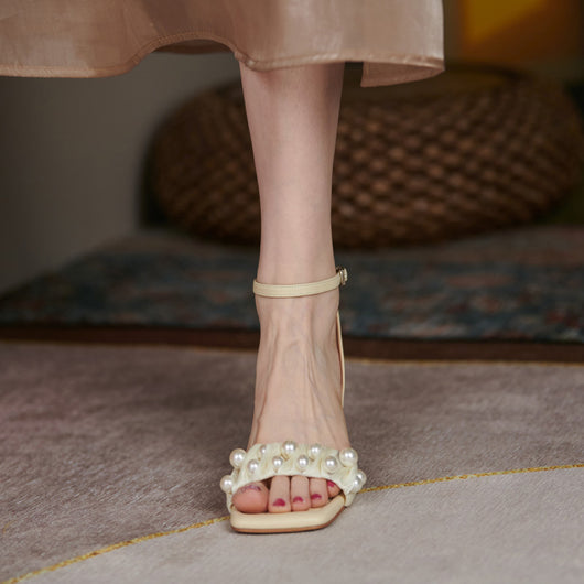 Sandalias Tacón Alto con Gasa Perlada Estilo Francés - Image 4