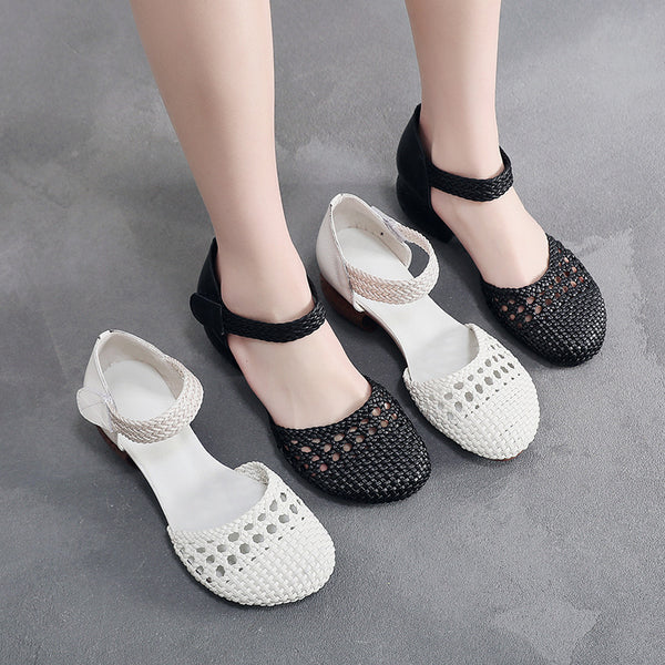 Sandalias Tejidas Casuales para Mujer con Detalles Perforados