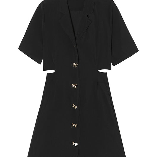 Vestido Negro Elegante Sin Cintura con Cuello Sastre - Image 9