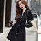 Vestido Negro Elegante Sin Cintura con Cuello Sastre