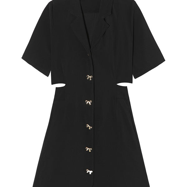 Vestido Negro Elegante Sin Cintura con Cuello Sastre - Image 4