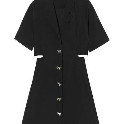 Vestido Negro Elegante Sin Cintura con Cuello Sastre - Image 4