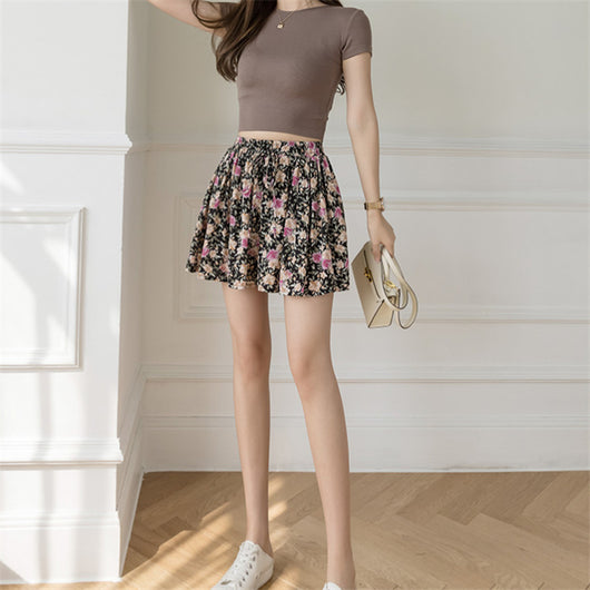 Falda Corta Floral de Verano con Cintura Elástica Alta y Pliegues - Image 10