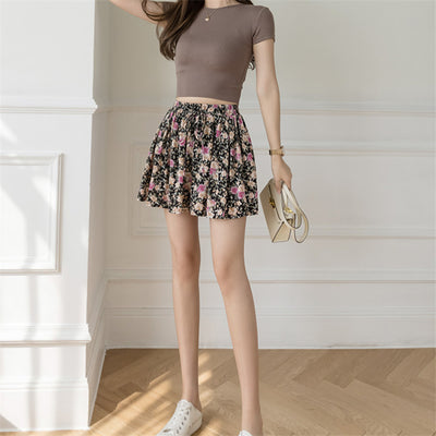 Falda Corta Floral de Verano con Cintura Elástica Alta y Pliegues - Image 4