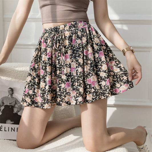 Falda Corta Floral de Verano con Cintura Elástica Alta y Pliegues - Image 2