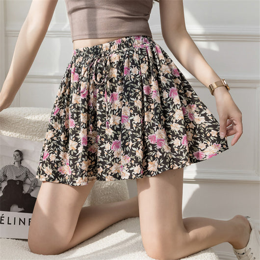 Falda Corta Floral de Verano con Cintura Elástica Alta y Pliegues - Image 2