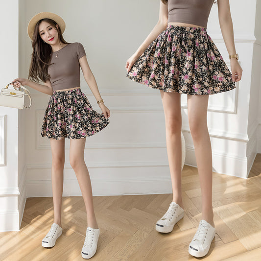 Falda Corta Floral de Verano con Cintura Elástica Alta y Pliegues