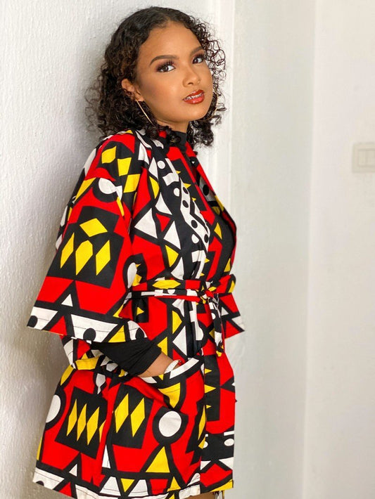 Chaqueta Kimono Mujer con Estampado Digital y Bolsillos Funcionales