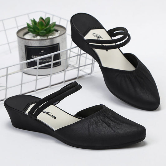Zapatos de Tacón Cuña Grueso con Punta Afilada - Pantuflas de Tacón Medio