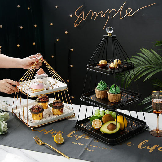 Soporte de Tres Pisos para Pasteles y Postres en Cerámica - Image 3