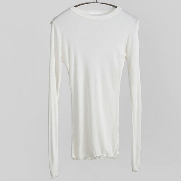Blusa Transparente Manga Larga Cuello Redondo - Top Fino Versátil