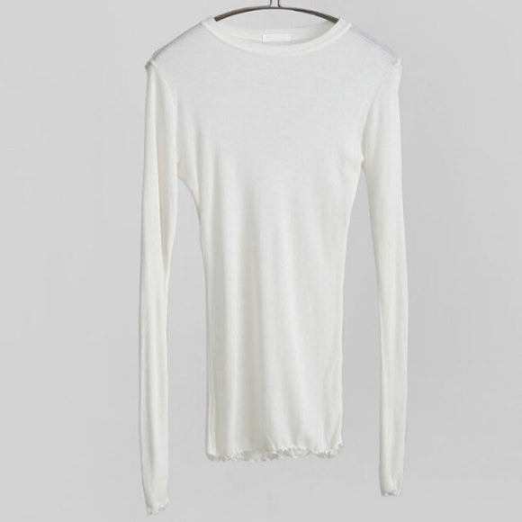 Blusa Transparente Manga Larga Cuello Redondo - Top Fino Versátil