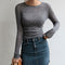 Blusa Transparente Manga Larga Cuello Redondo - Top Fino Versátil